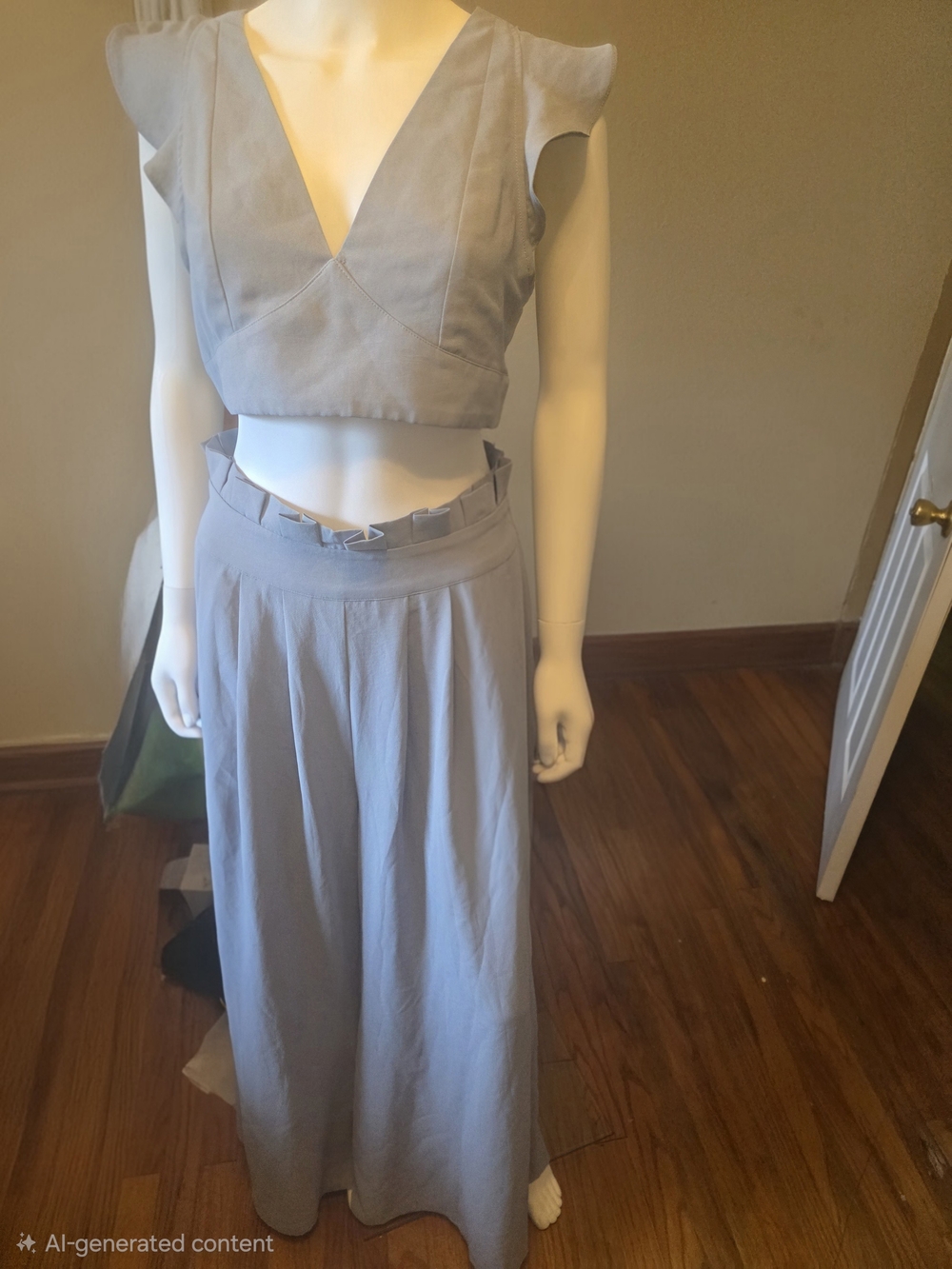 Light Gray High-Waist Maxi Pants Set - Elegant Women's Two Piece